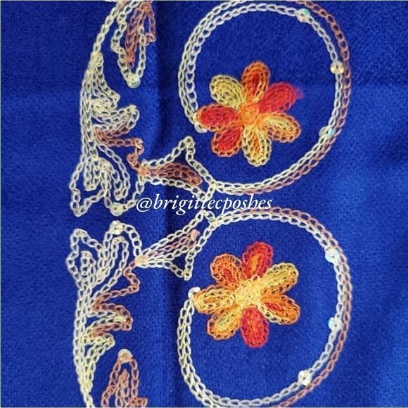 CHALINA Blue Embroidered Shawl  - Picture 8 of 10